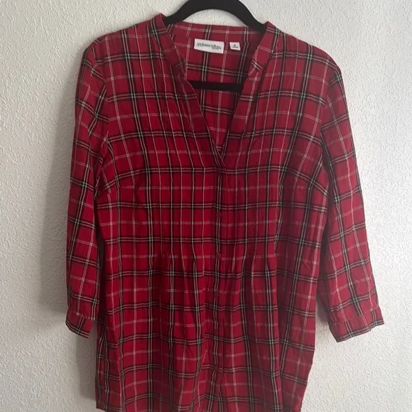 St. John's Bay Red and Black Plaid Blouse - Picture 1 of 3